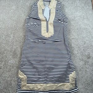Sail to Sable Womens Navy White Striped Gold Trim Sleeveless Shift Dress Small